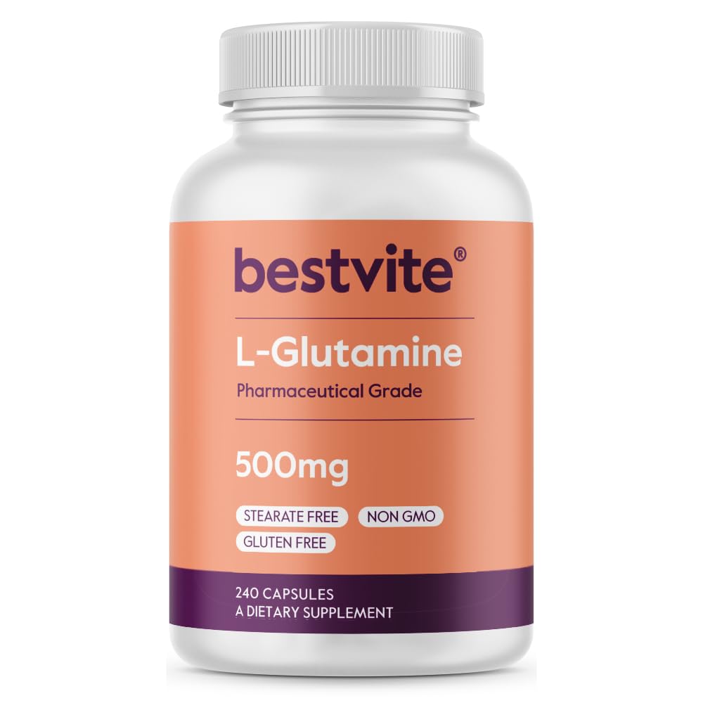 BESTVITE L-Glutamine 500mg capsule bottle for daily support.