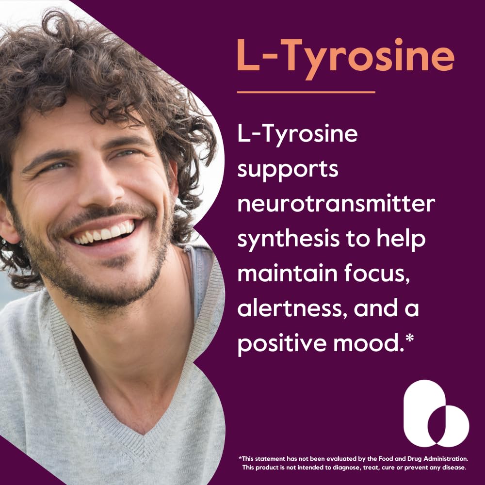 L-Tyrosine capsules pour from bottle for daily focus support
