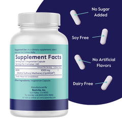 Bestvite MSM label detail showing OptiMSM and USA manufacturing