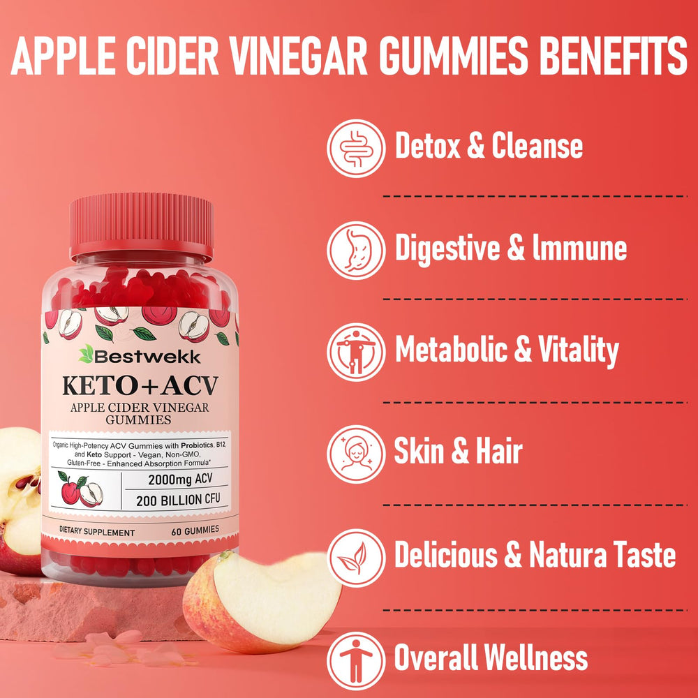 Bestwekk ACV Gummies close-up captures chewy, apple-flavored texture.