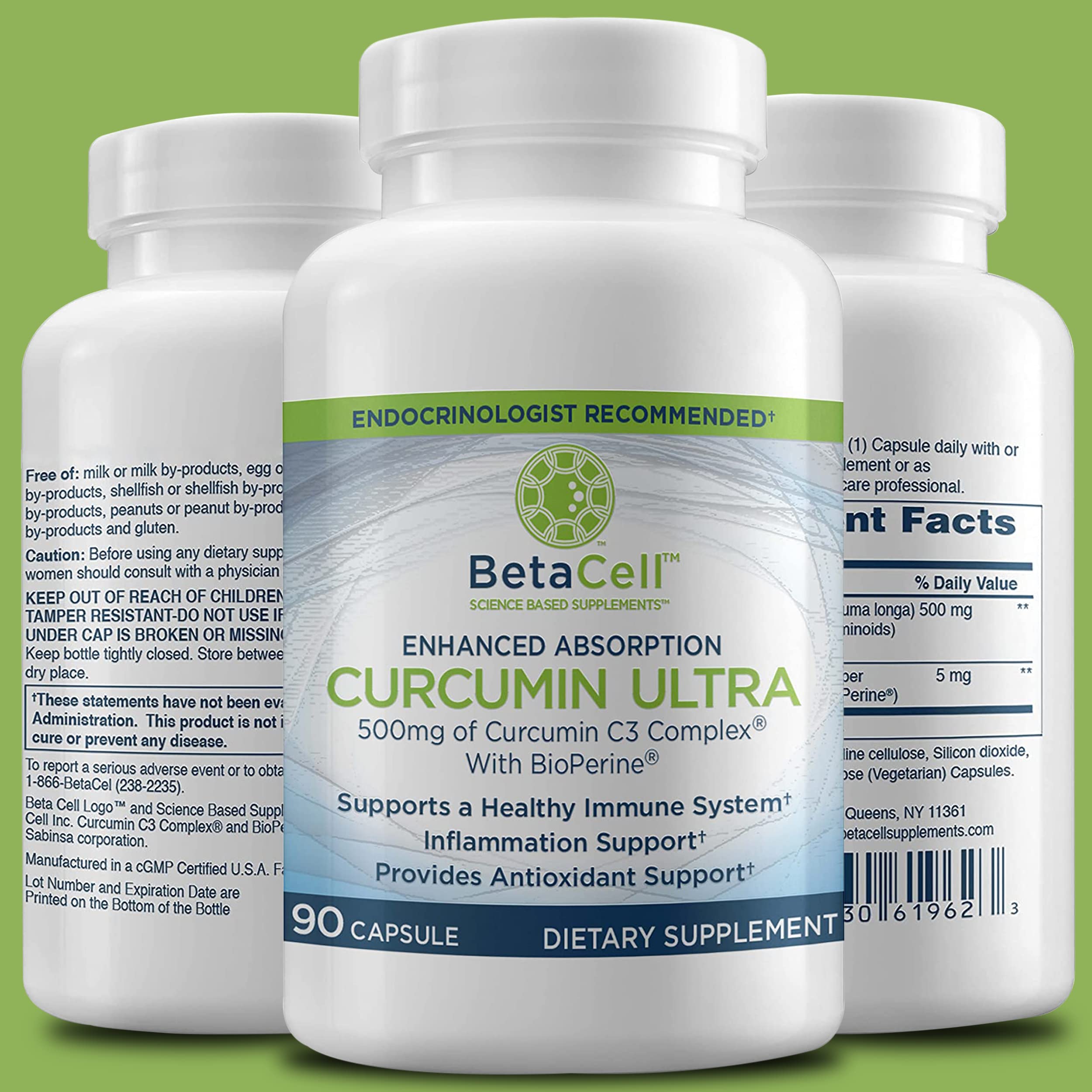 BETACELL Turmeric Curcumin capsules in focus, ready for daily use.