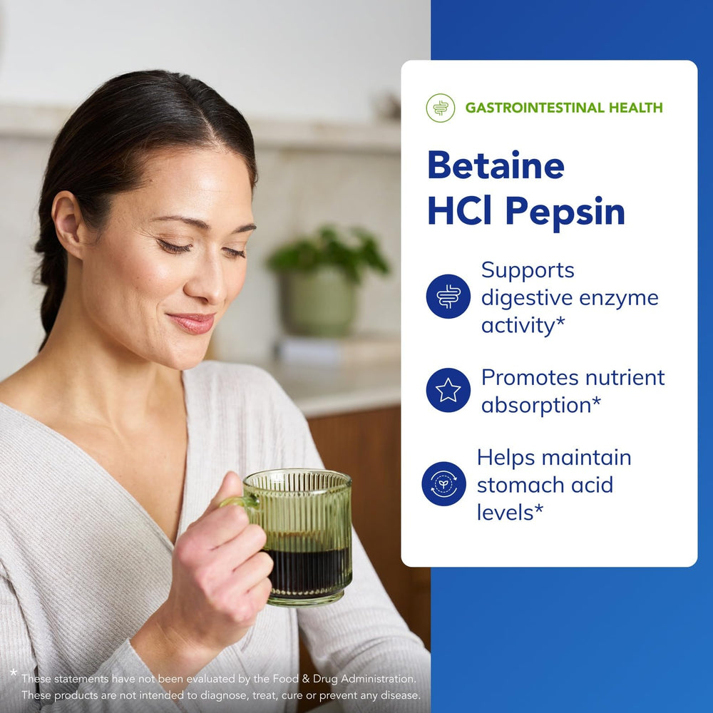Betaine HCl Pepsin tablets on palm for convenient dietary support.