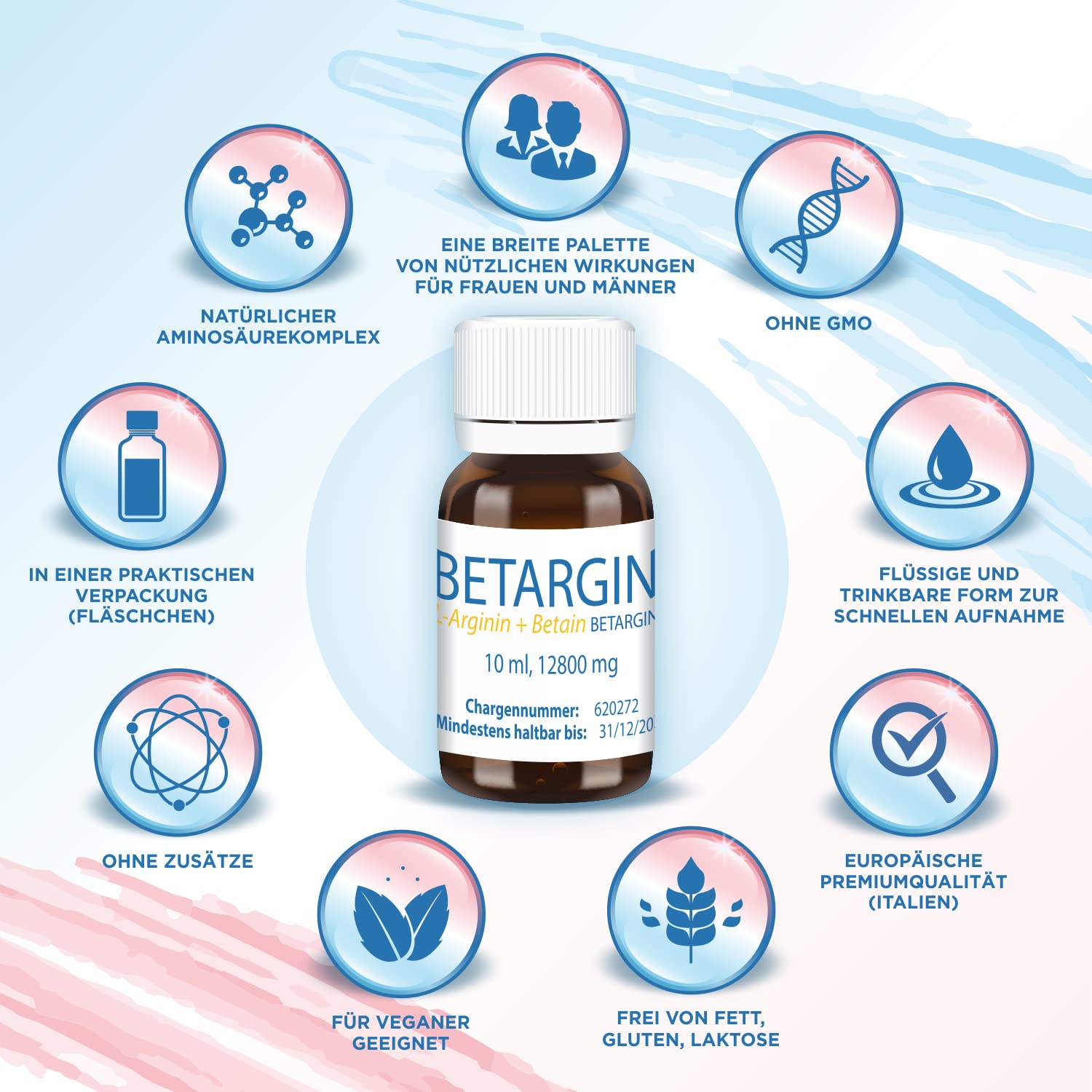 Betargin vegan-friendly label emphasizes vegetarian composition and clean energy.