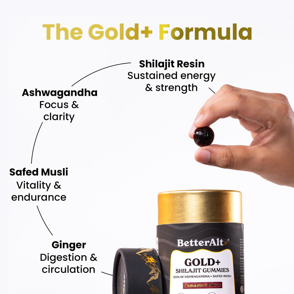Better Alt Gold+ Shilajit Gummies bottle side view