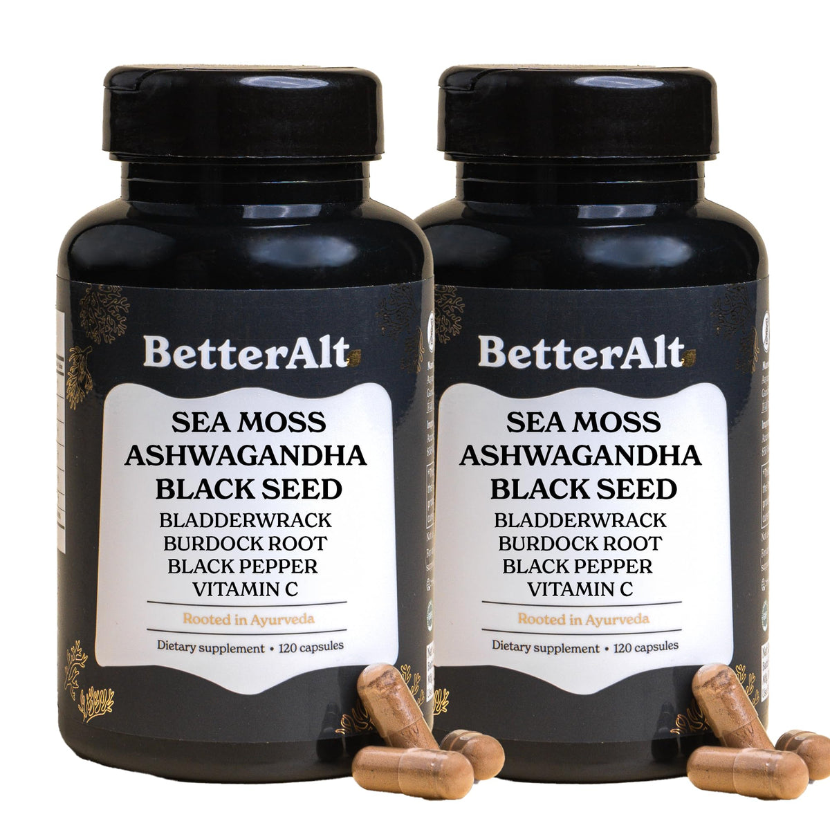 Better Alt Iris Sea Moss bottle highlighting mineral-rich seaweed for daily vitality