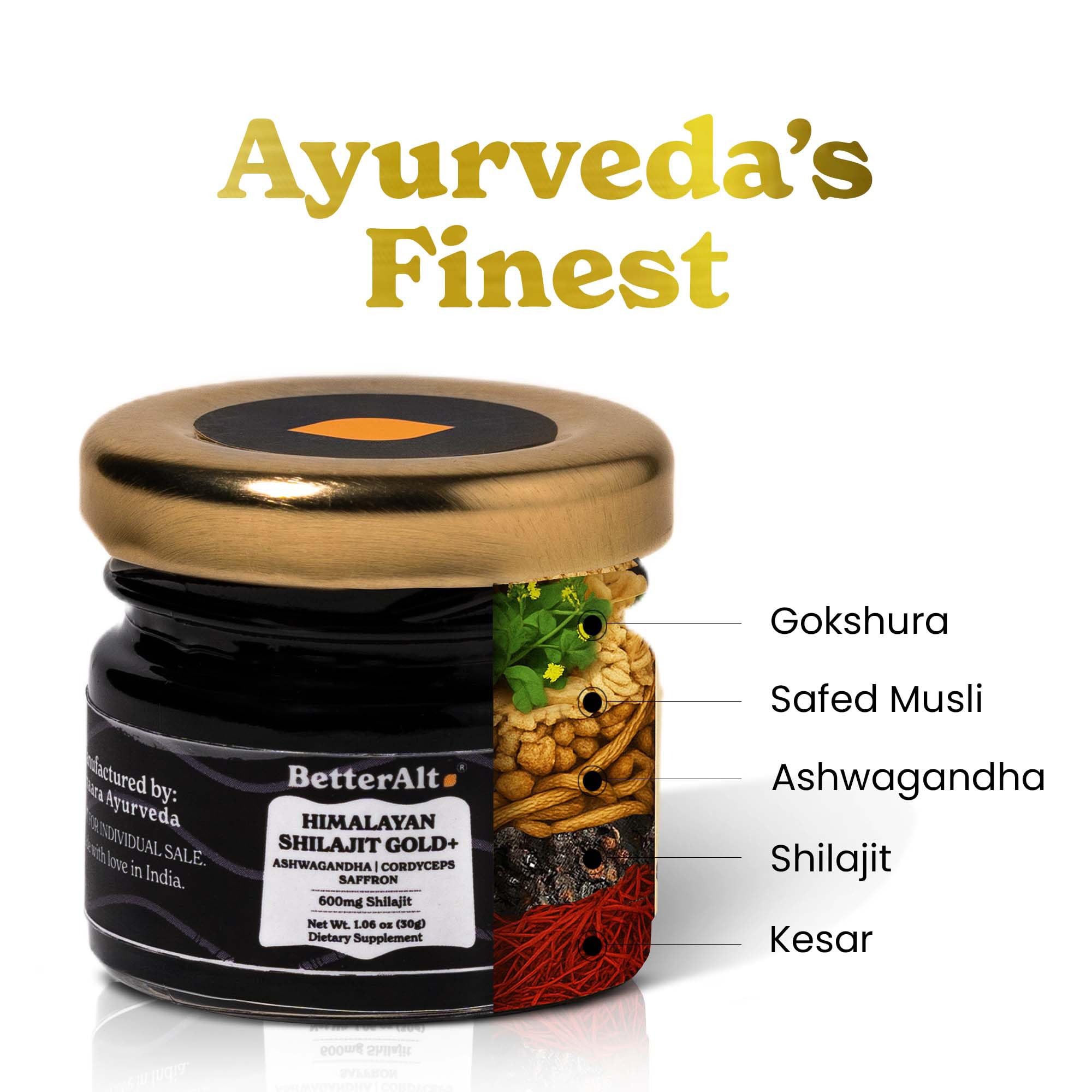 Better Alt Shilajit Gold resin close-up highlighting minerals and purity.