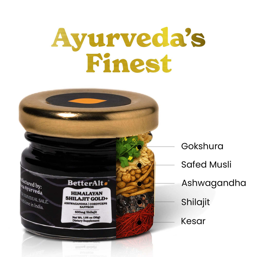 Better Alt Shilajit Gold resin close-up highlighting minerals and purity.
