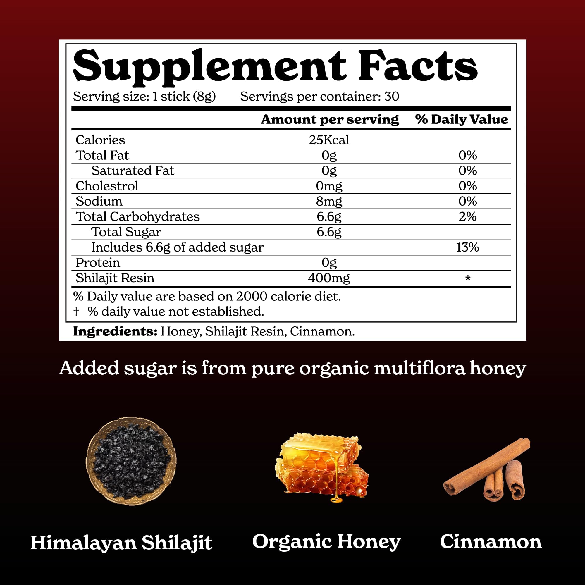 Better Alt Shilajit Cinnamon Honey Stick closeup showing rich honey and resinous shilajit