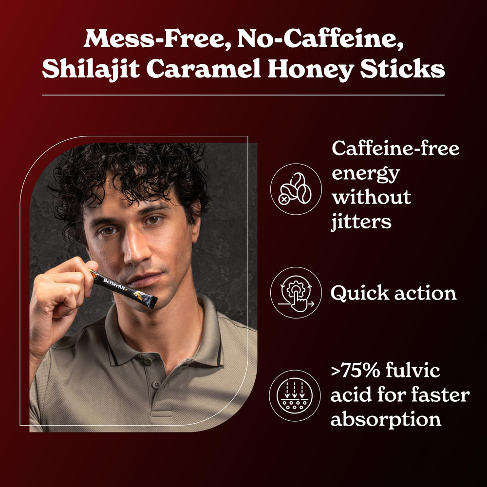 Better Alt Shilajit Himalayan Cinnamon Honey Stick ingredient label highlighting natural origins