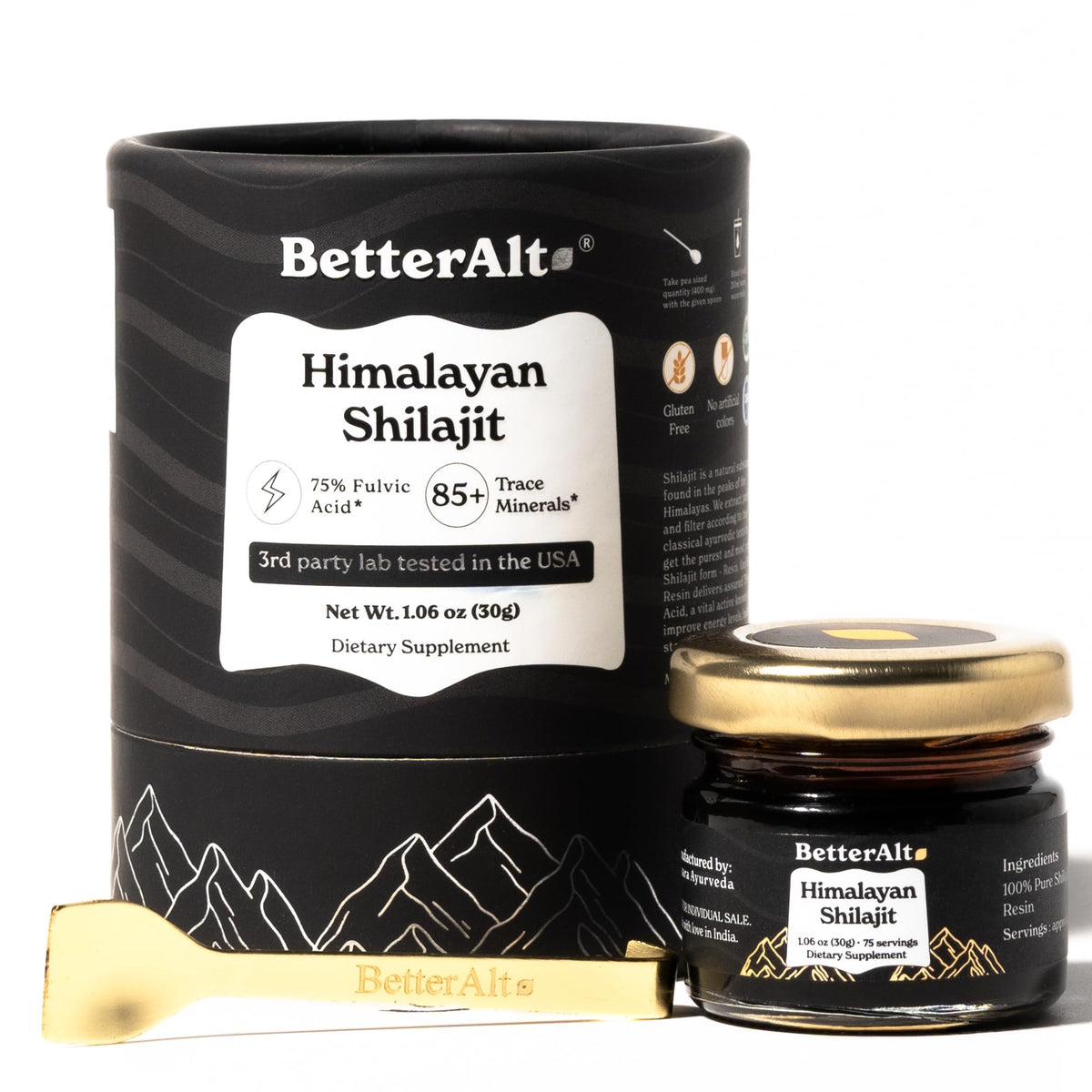 Better Alt Shilajit resin bottle pour highlights premium extract for daily energy support