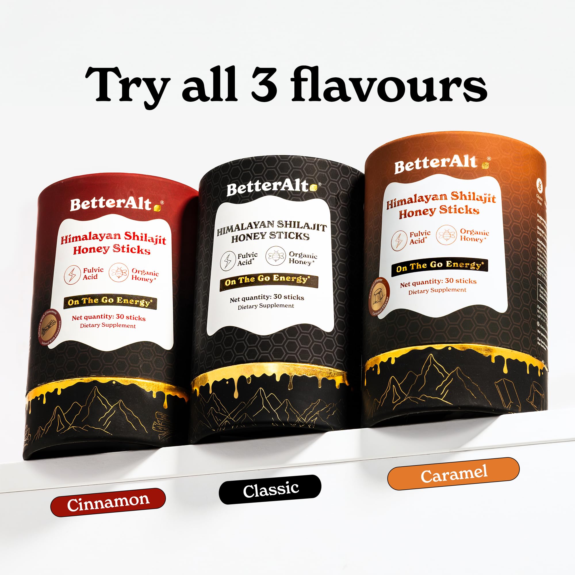 Better Alt shilajit-stick honey-saffron closeup, fragrant boost for mood and energy.