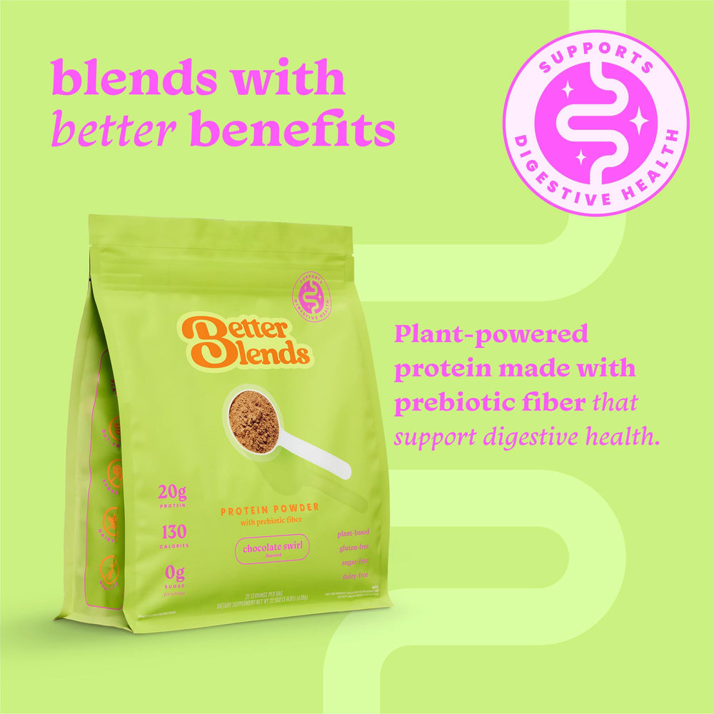 Better Blends chocolate swirl shake glass highlights creamy texture and rich flavor.