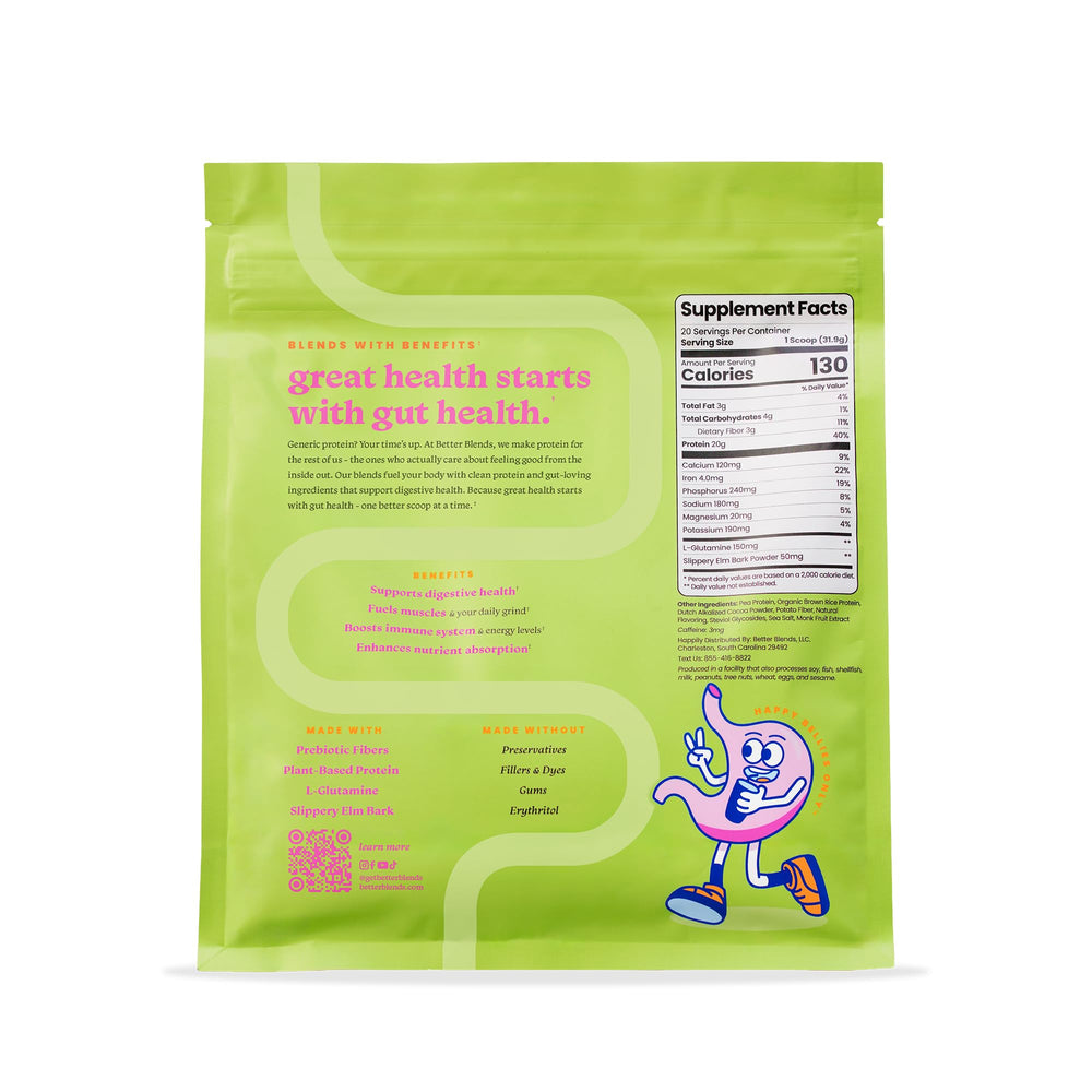 Better Blends shake with bubbles depicts fast-melt chocolate flavor.
