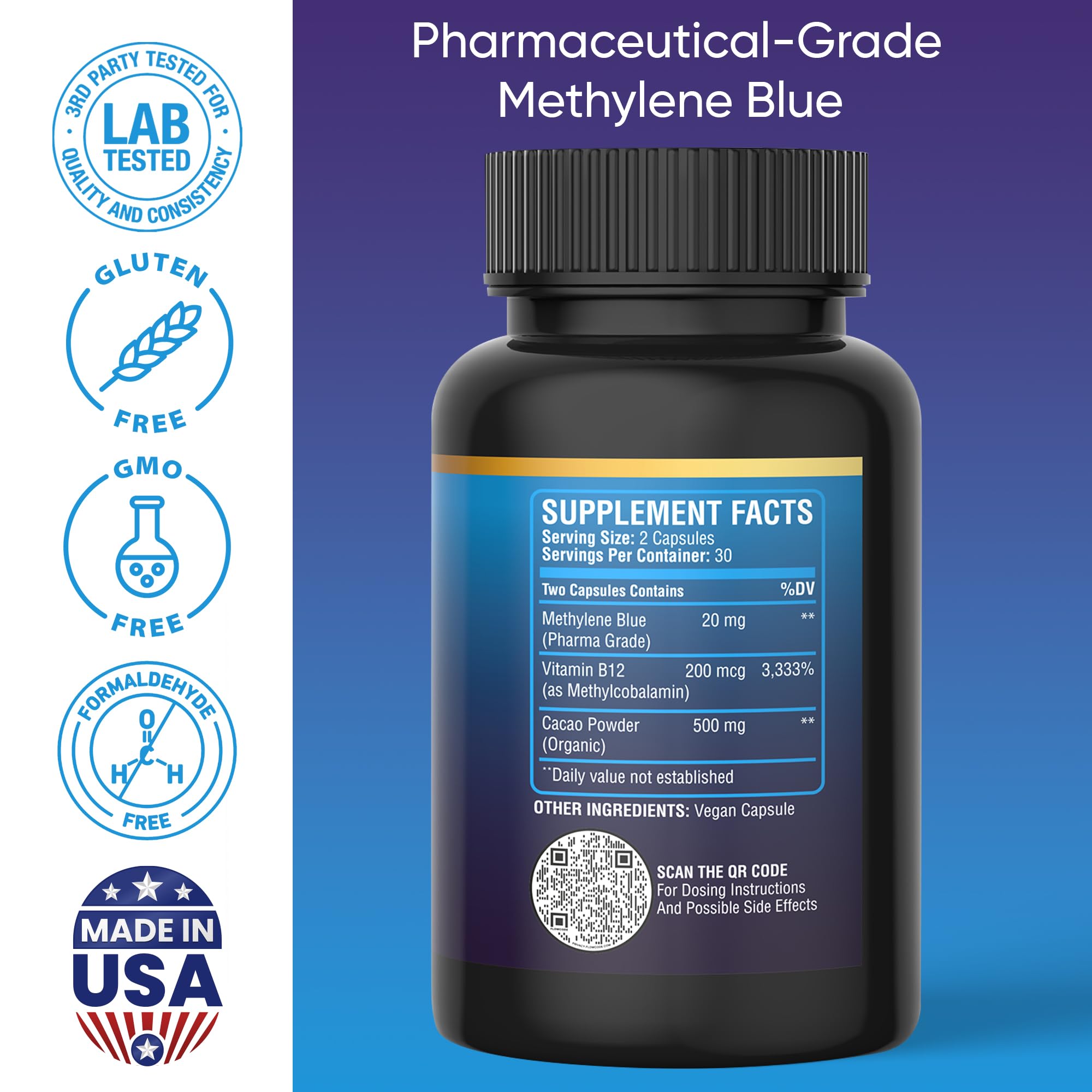 DAYTIME use scene showing BETTER LIFE LAB Methylene Blue capsules for focus.