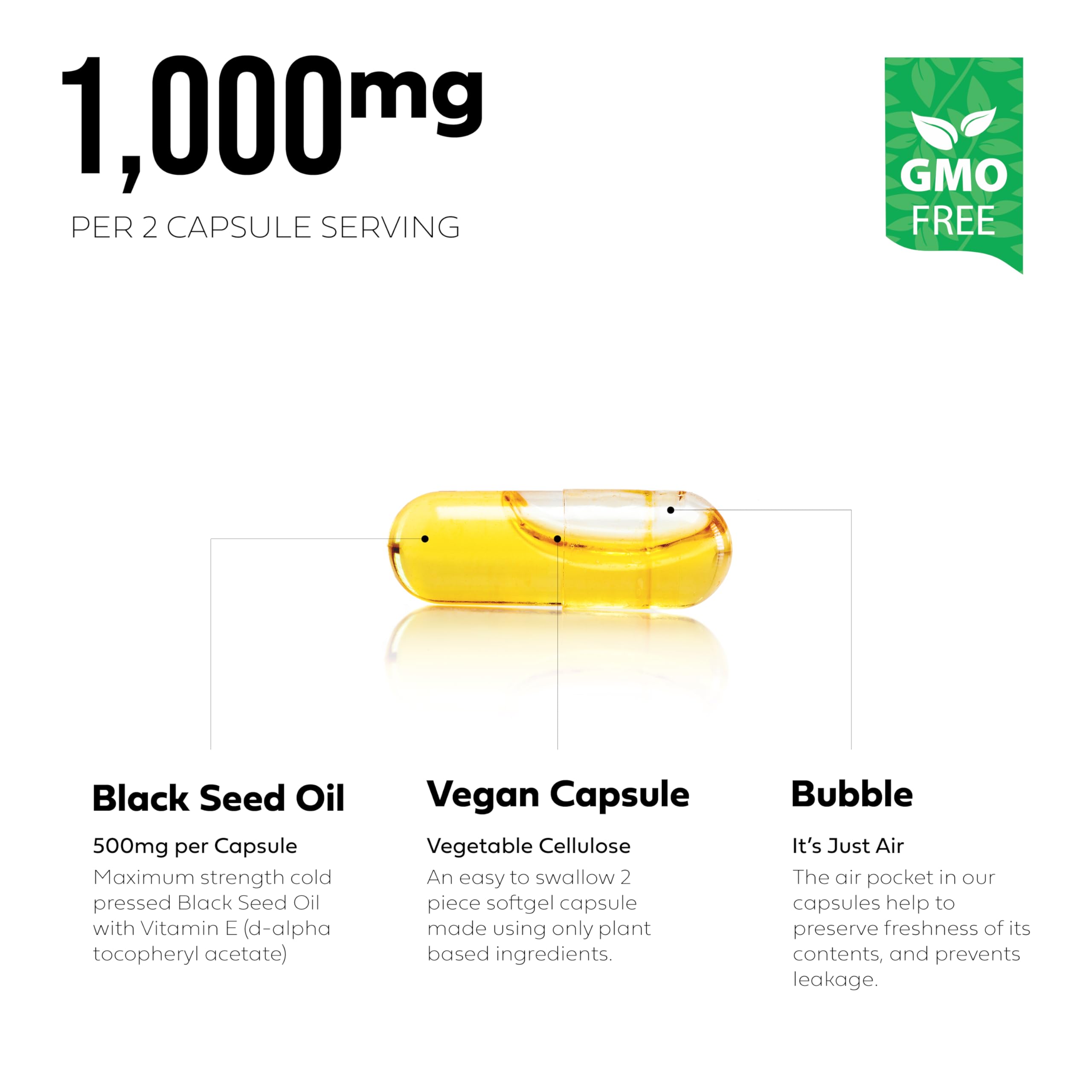 BETTER PLACE ORGANICS Black Seed Oil Capsules label visible highlighting vegan non-GMO formula.