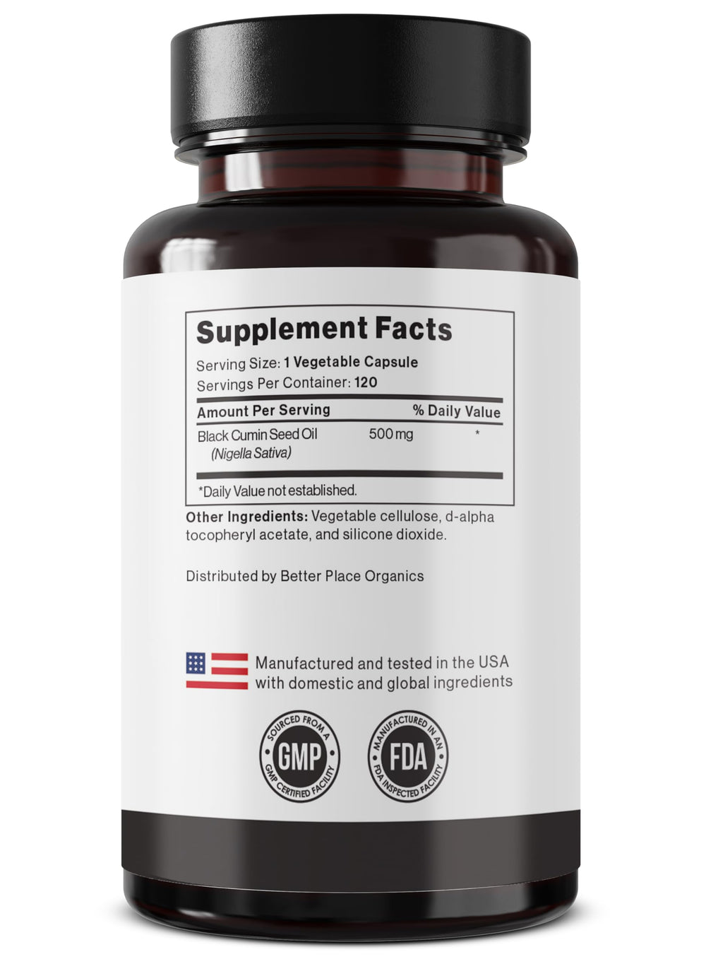 BETTER PLACE ORGANICS Black Seed Oil Capsules on shelf signaling premium quality.