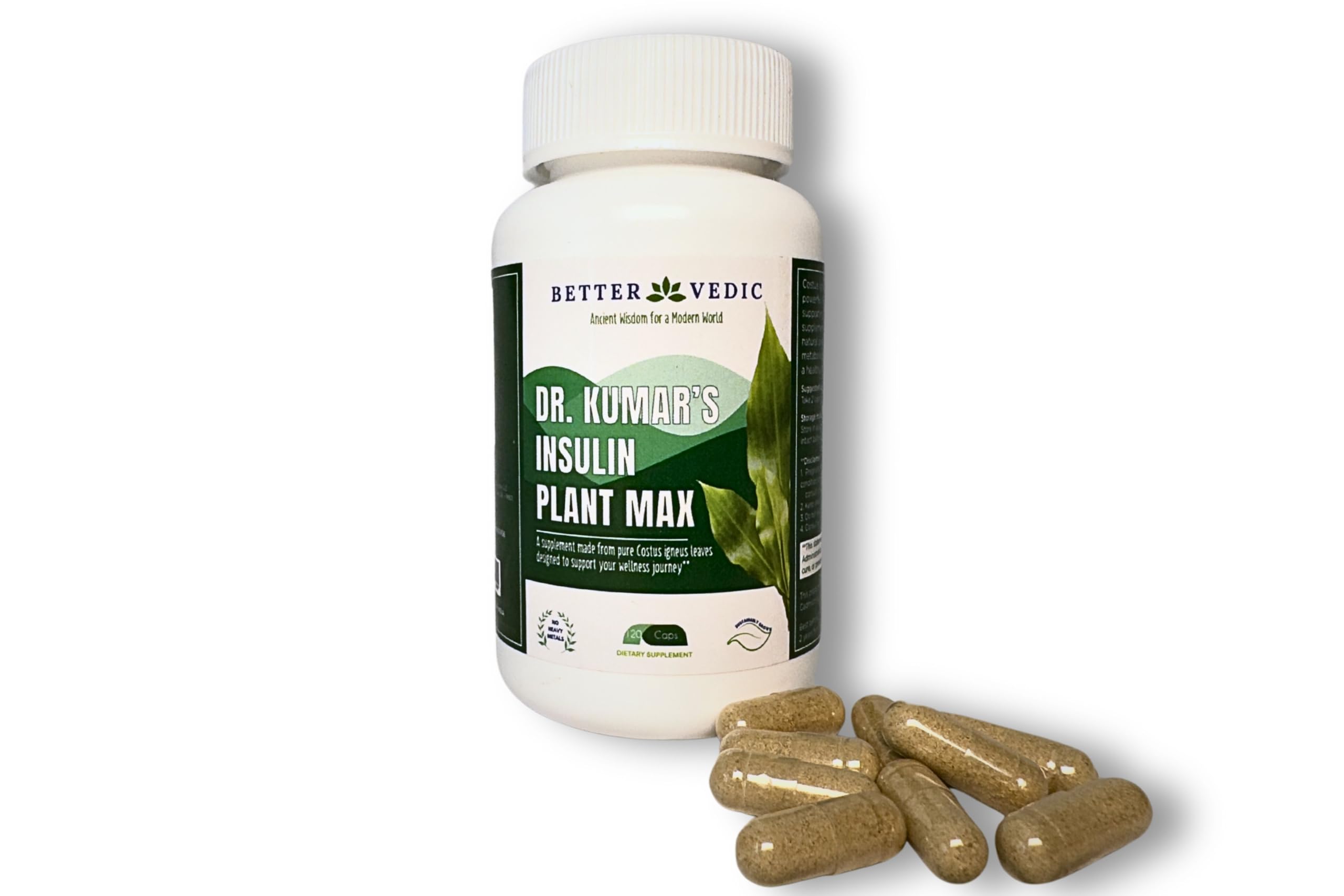 Better Vedic Costus Leaf capsules bottle front view for daily herbal support