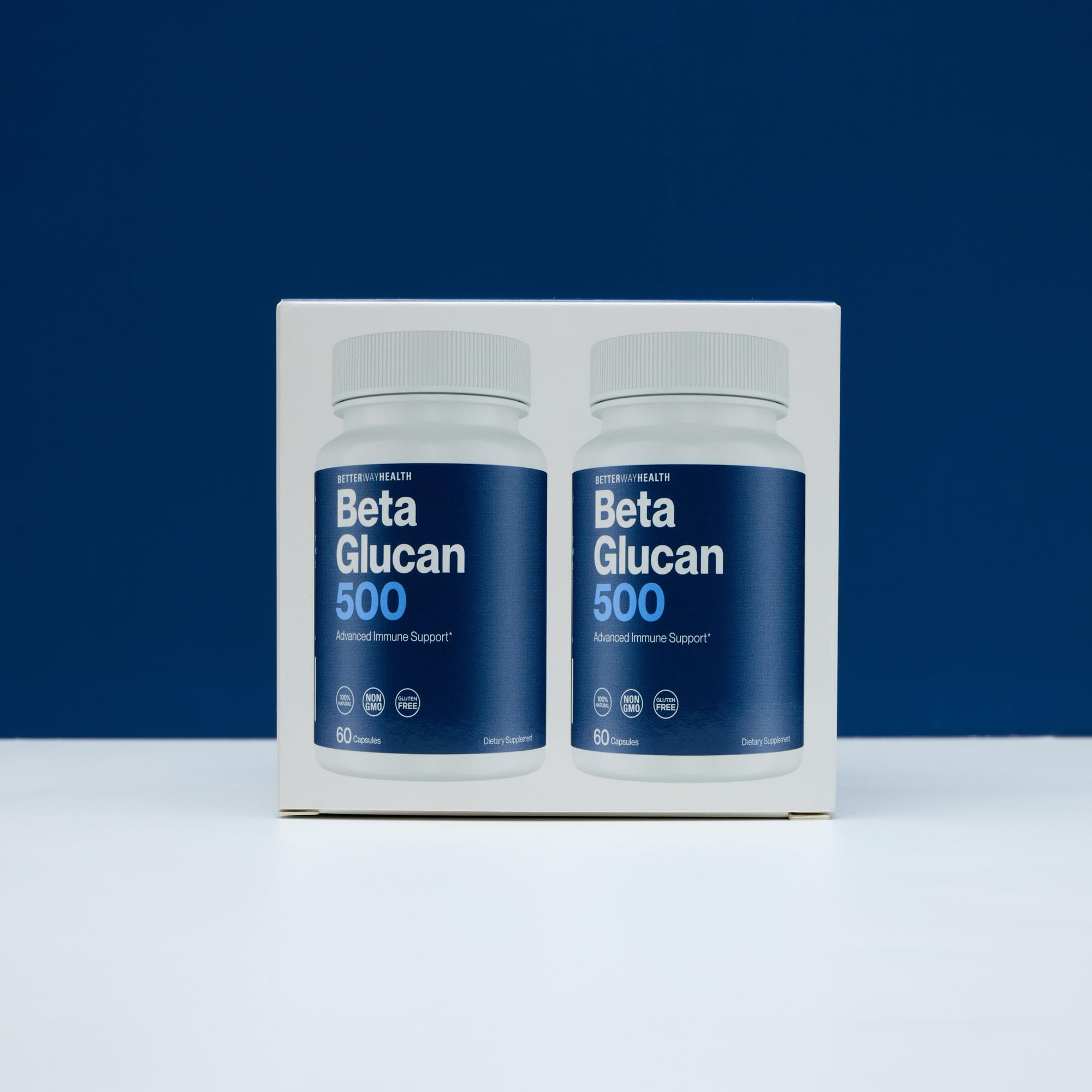 Better Way Health logo on Beta Glucan 500 packaging.