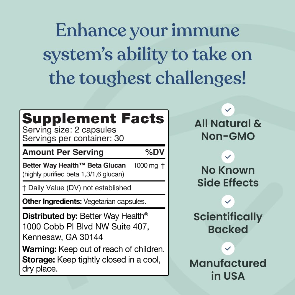 Better Way Health Beta Glucan 500 purity claim on the label.