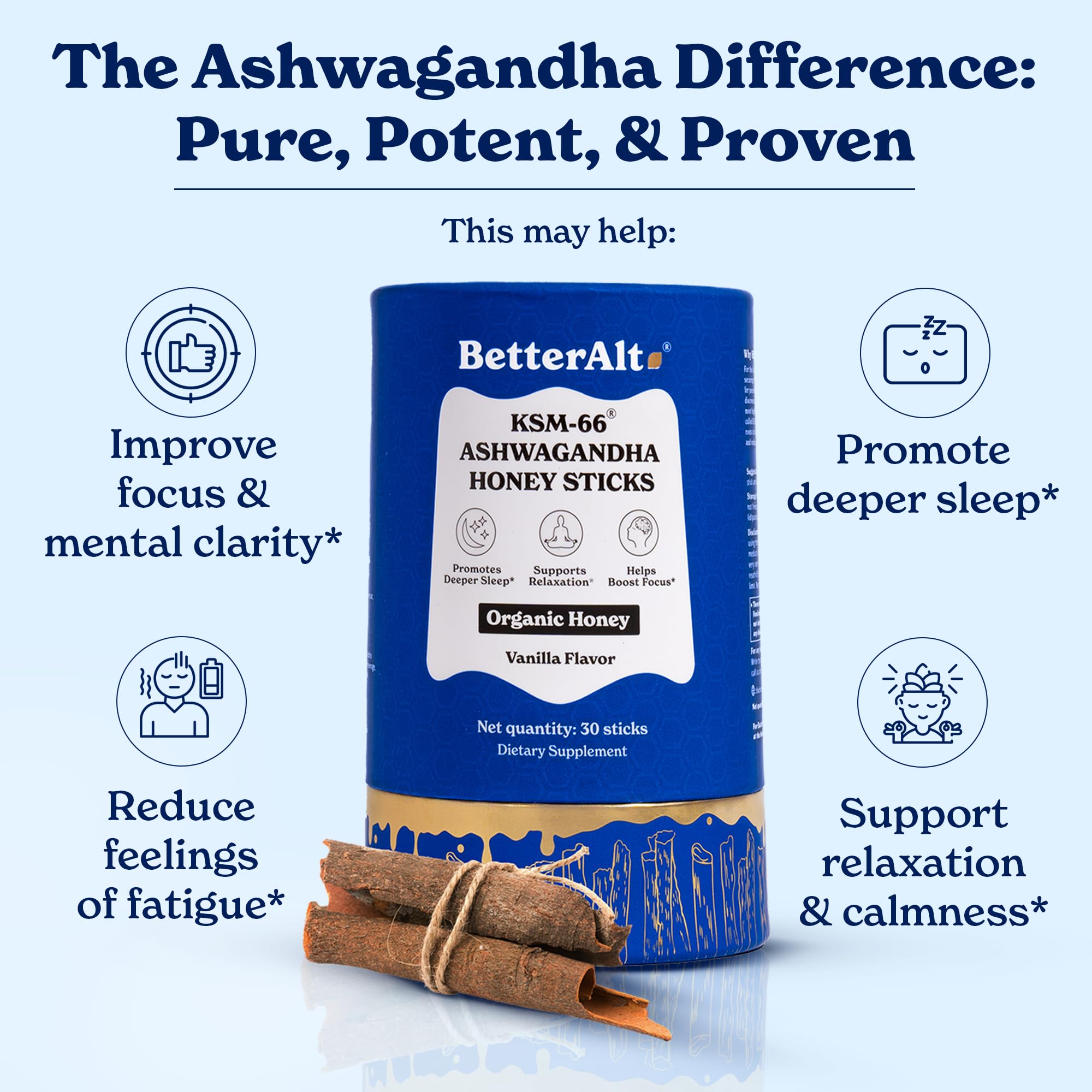 Better Alt Ashwagandha Honey Stick being squeezed for a quick energy lift.