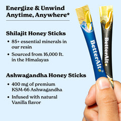 Better Alt Honey Sticks pack on wood signaling immune support.