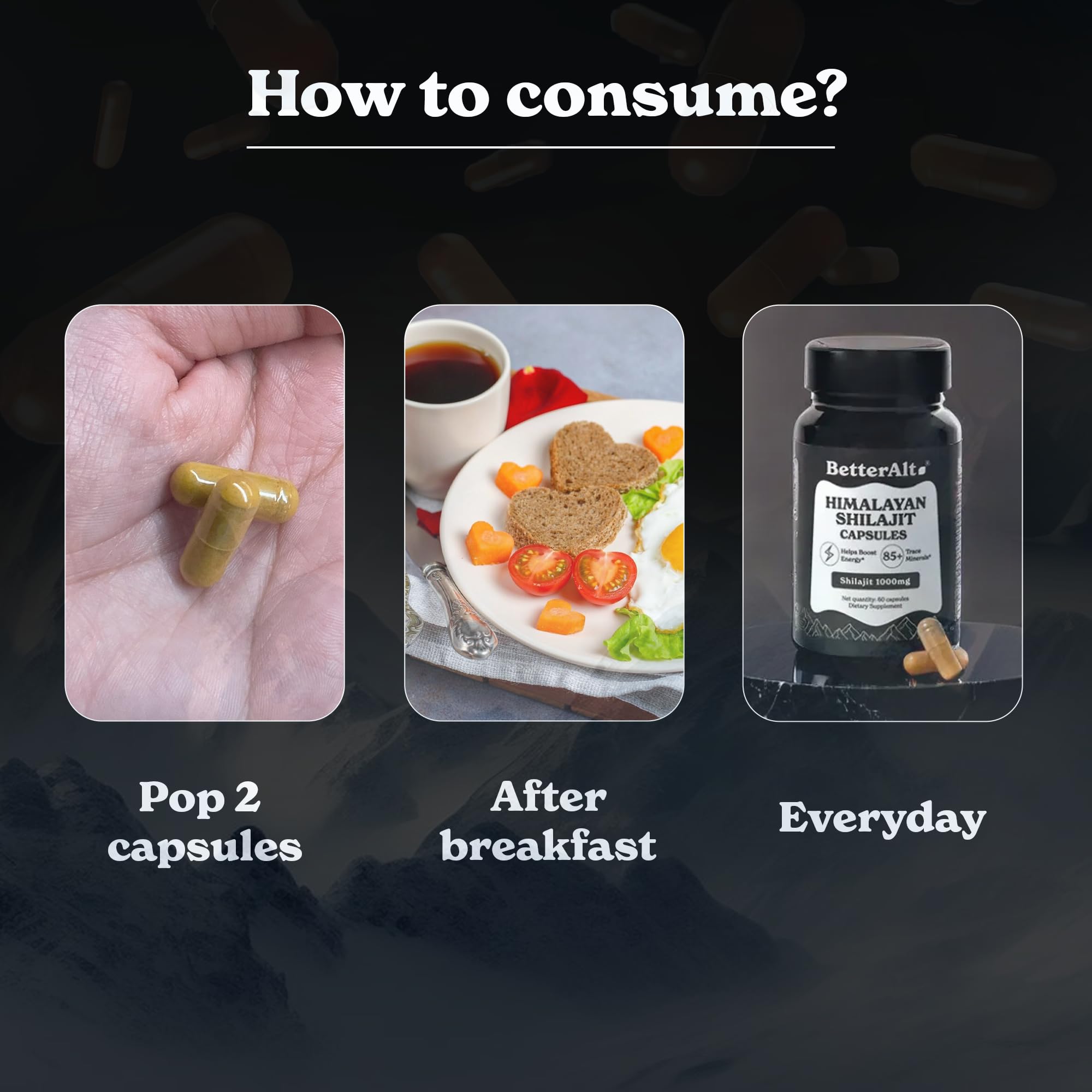 Better Alt Shilajit capsules with dosage guide for consistency.