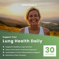 BetterHealth Lung Health Daily capsules close-up highlighting mullein leaf formula