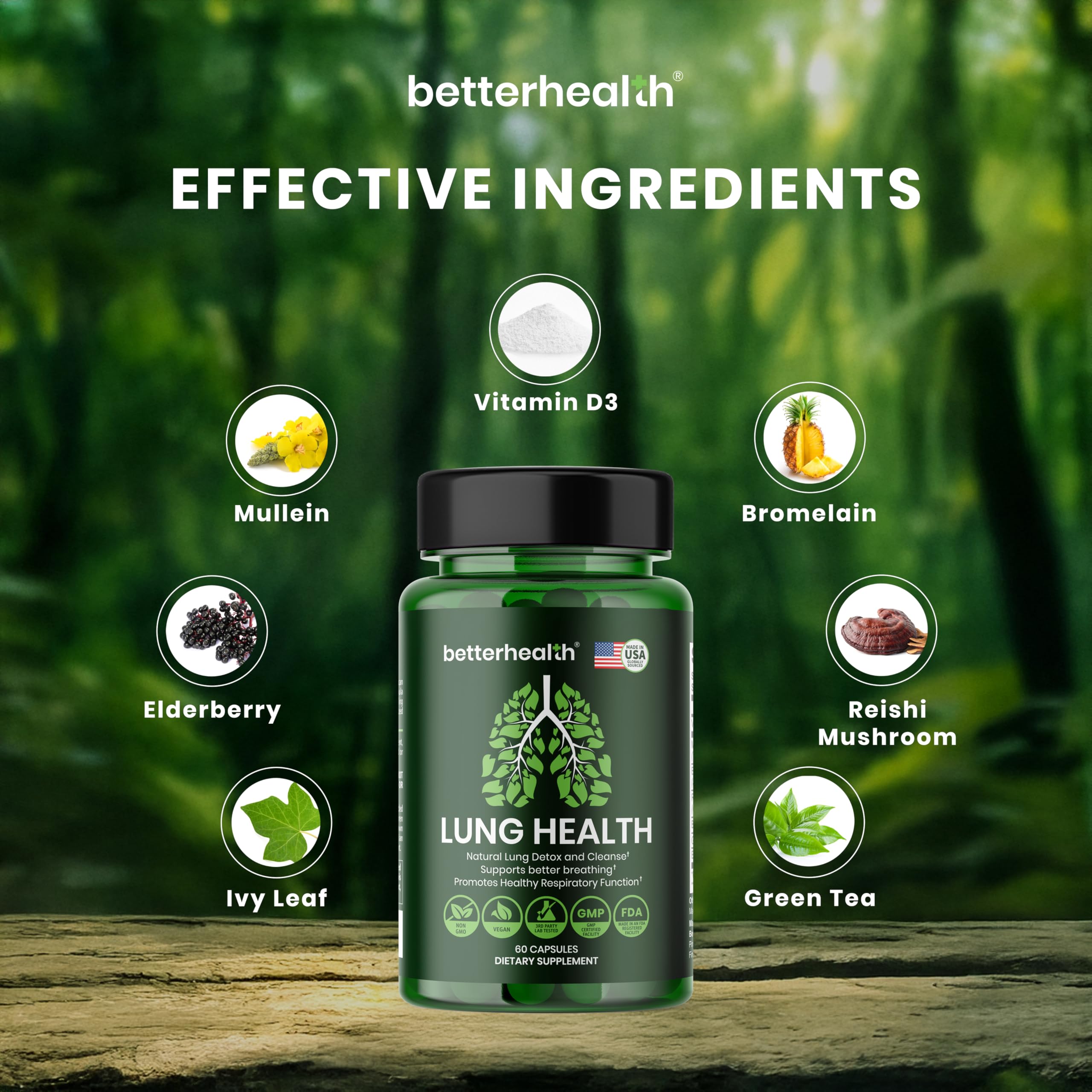 BetterHealth Lung Health Daily elderberry ingredients showing immune-supporting components