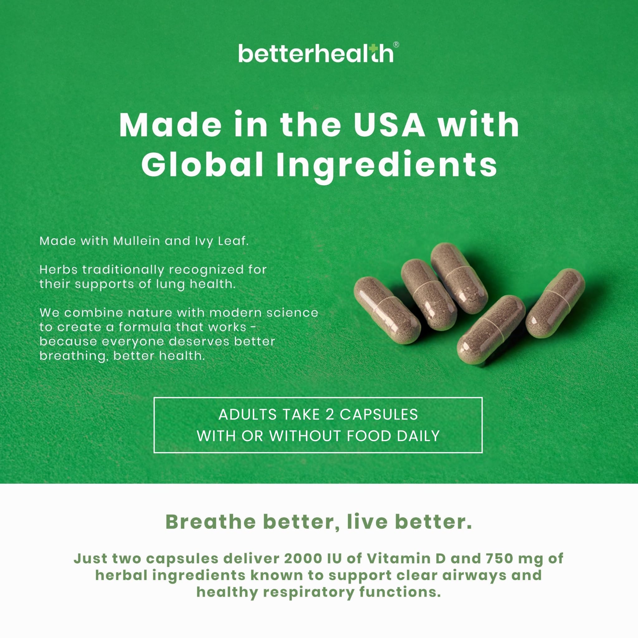 BetterHealth Lung Health Daily mullein leaf ingredients emphasizing herbal extract