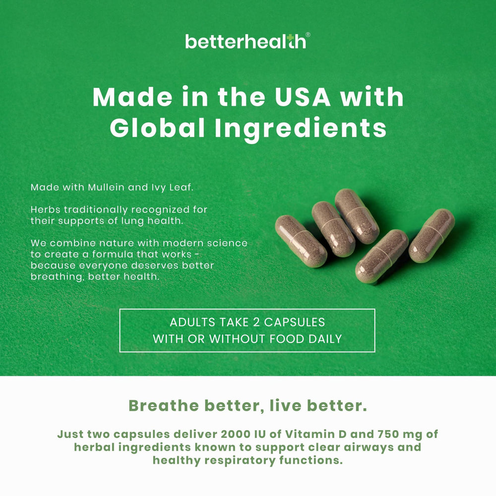 BetterHealth Lung Health Daily mullein leaf ingredients emphasizing herbal extract