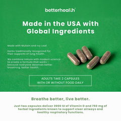 BetterHealth Lung Health Daily mullein leaf ingredients emphasizing herbal extract