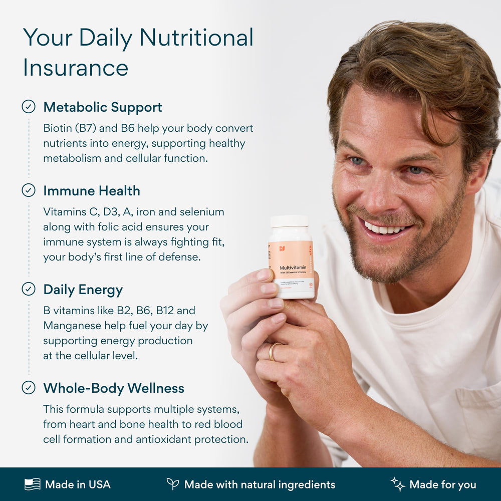 Bettervits Multivitamin bottle beside a glass for a daily wellness routine.