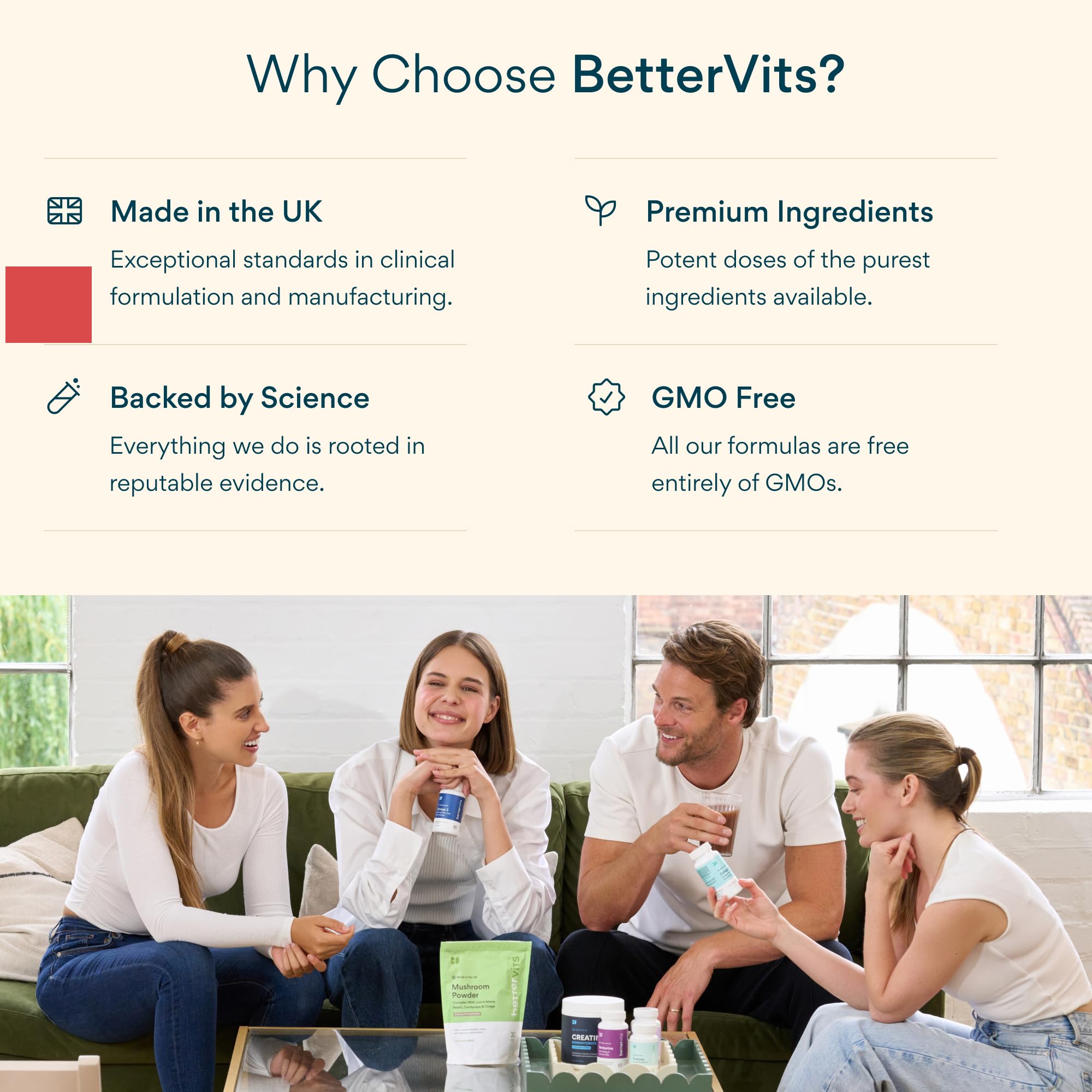 Bettervits Multivitamin packaging with ingredients list for informed daily nutrition.