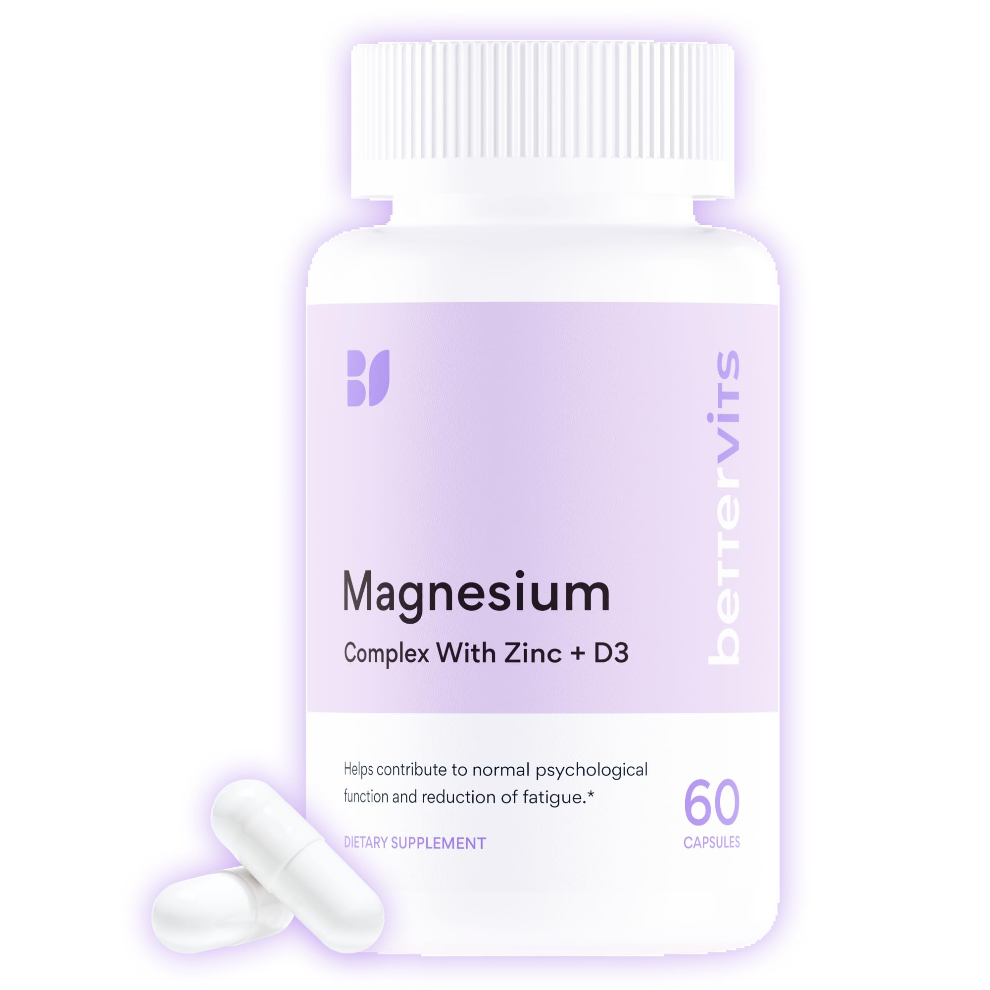 Bettervits bottle with capsules demonstrates high-absorption magnesium glycinate.
