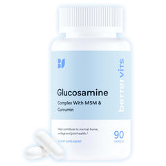 Bettervits Glucosamine Complex bottle with label visible, signaling trusted joint support