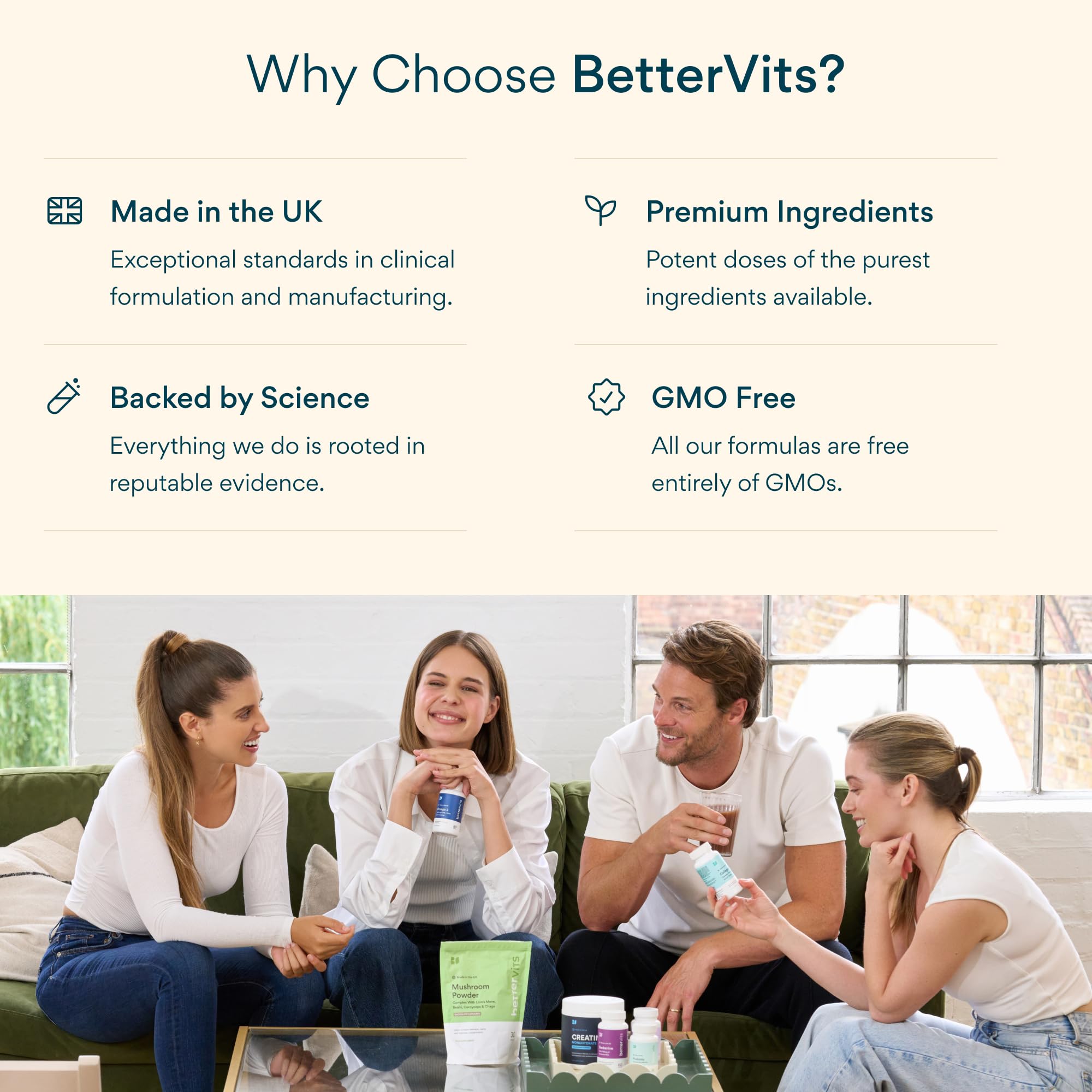 Bettervits label closeup highlights ingredients and quality promise