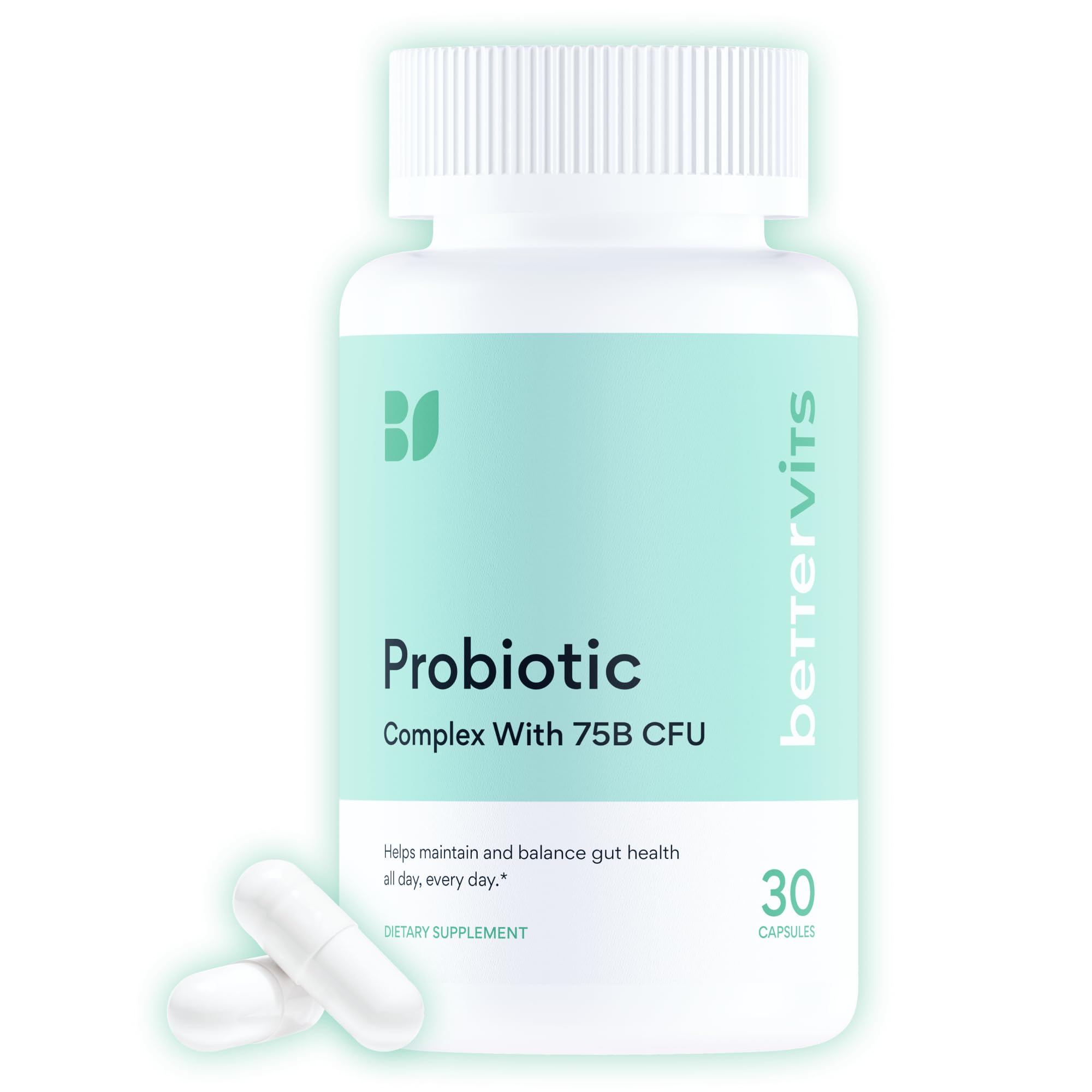 Bettervits Probiotics bottle daily-use promotes gut balance and convenience.