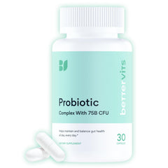 Bettervits Probiotics bottle daily-use promotes gut balance and convenience.