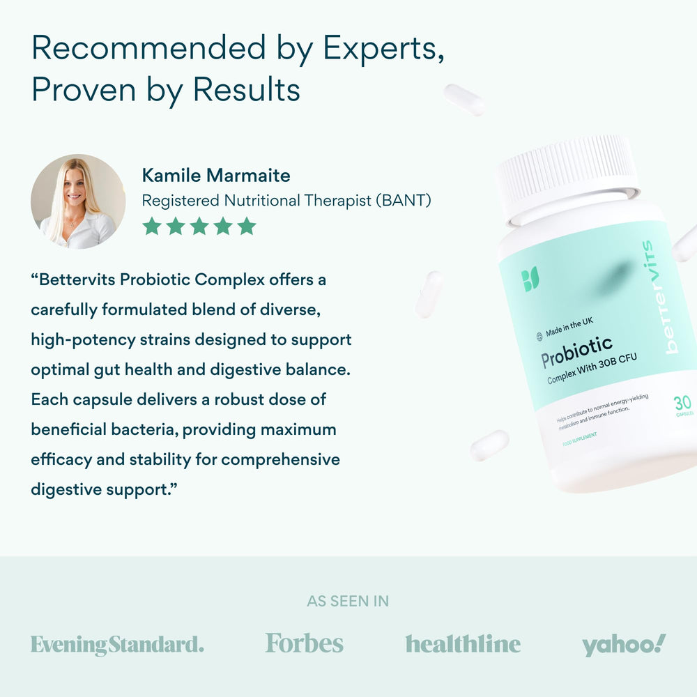Bettervits Probiotics imagery conveys immune support and daily energy benefits.