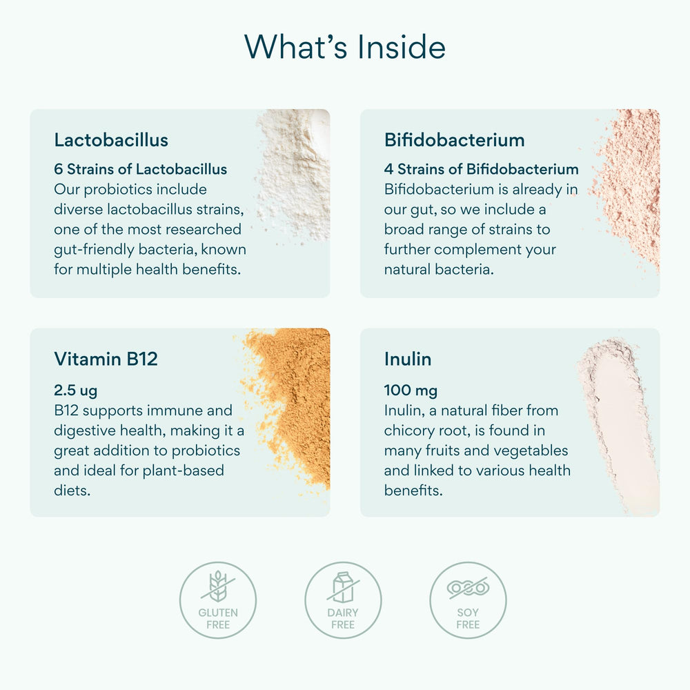 Bettervits Probiotics label closeup highlighting vegan, gluten-free, non-GMO formula.