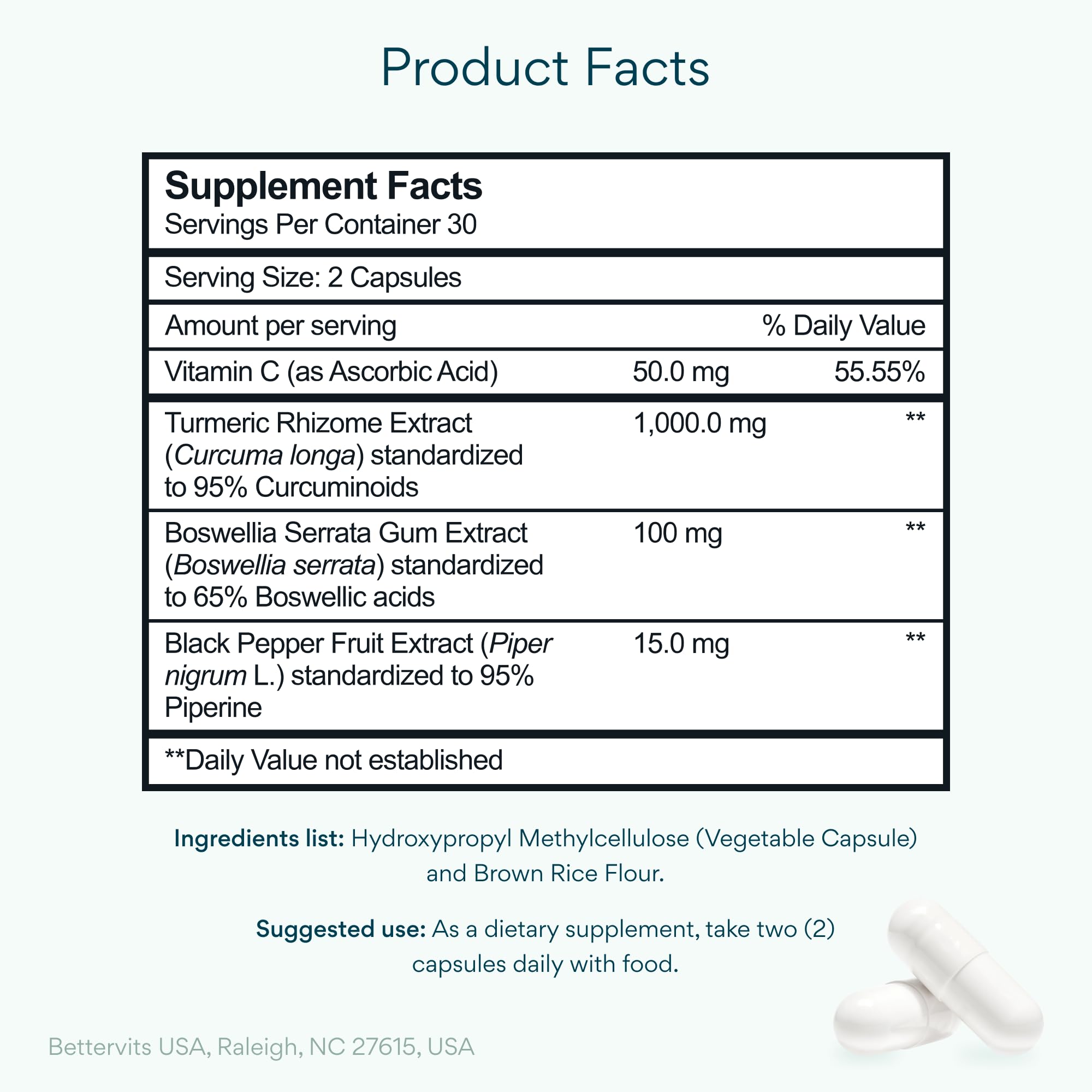 Bettervits Turmeric label close-up highlighting ingredients for mindful supplementation