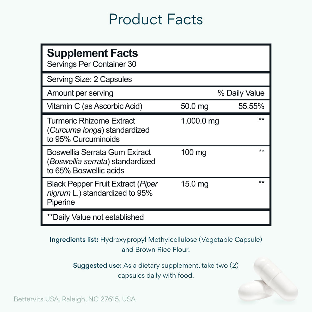 Bettervits Turmeric label close-up highlighting ingredients for mindful supplementation