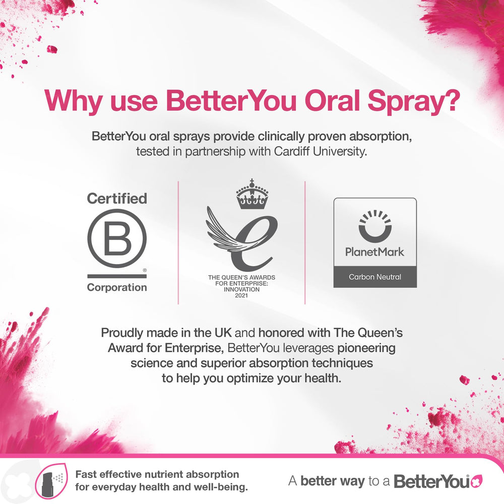 BetterYou Iron 5 Oral Spray gluten-free formulation for sensitive diets.