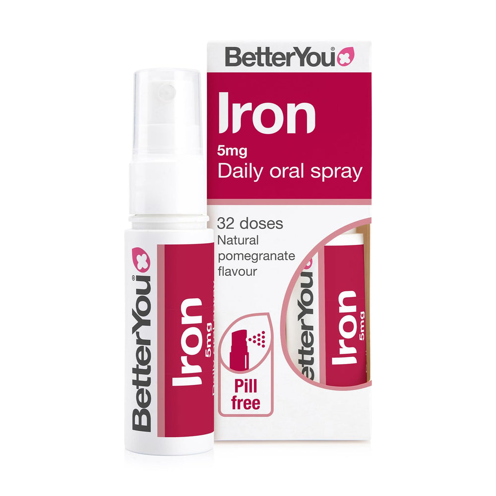 BetterYou Iron 5 Oral Spray easy-dispense nozzle for quick daily use.