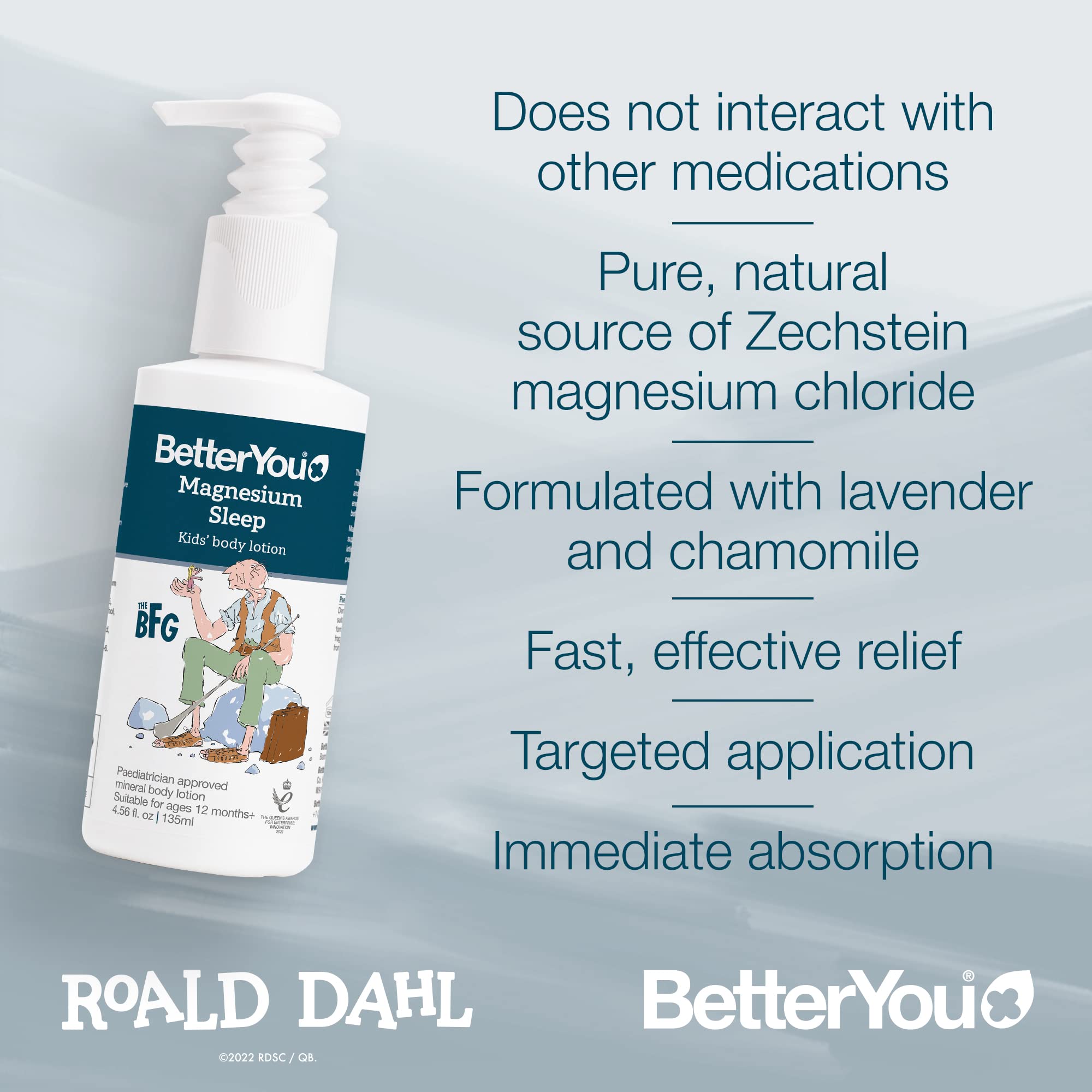 BetterYou Magnesium Sleep Body Lotion cream texture close up highlights quick absorption