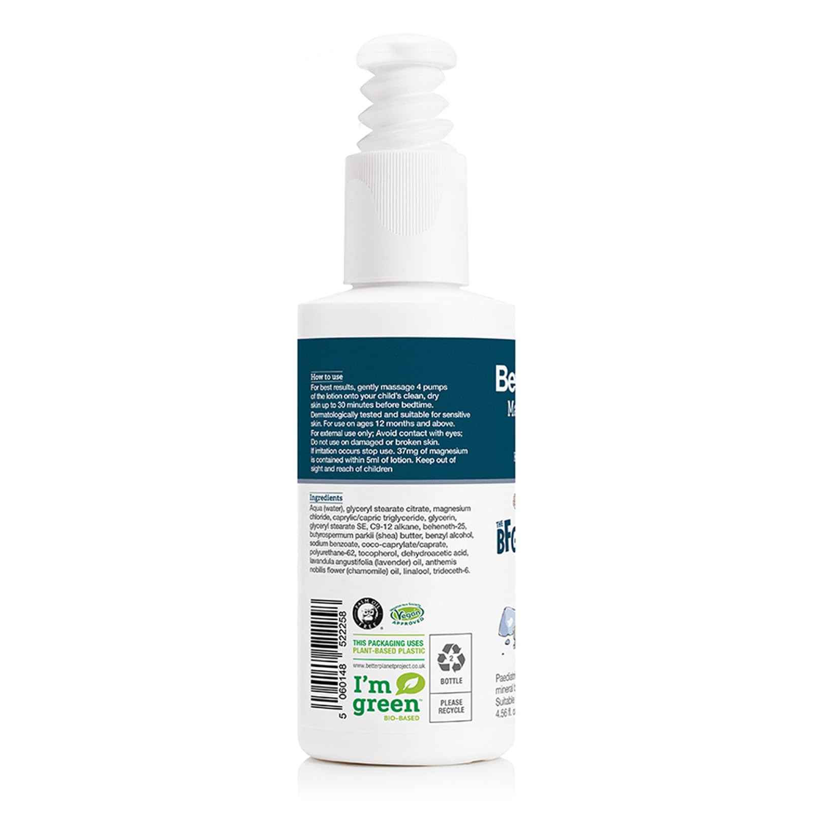 BetterYou Magnesium Sleep Body Lotion vegan and palm oil free formula on label