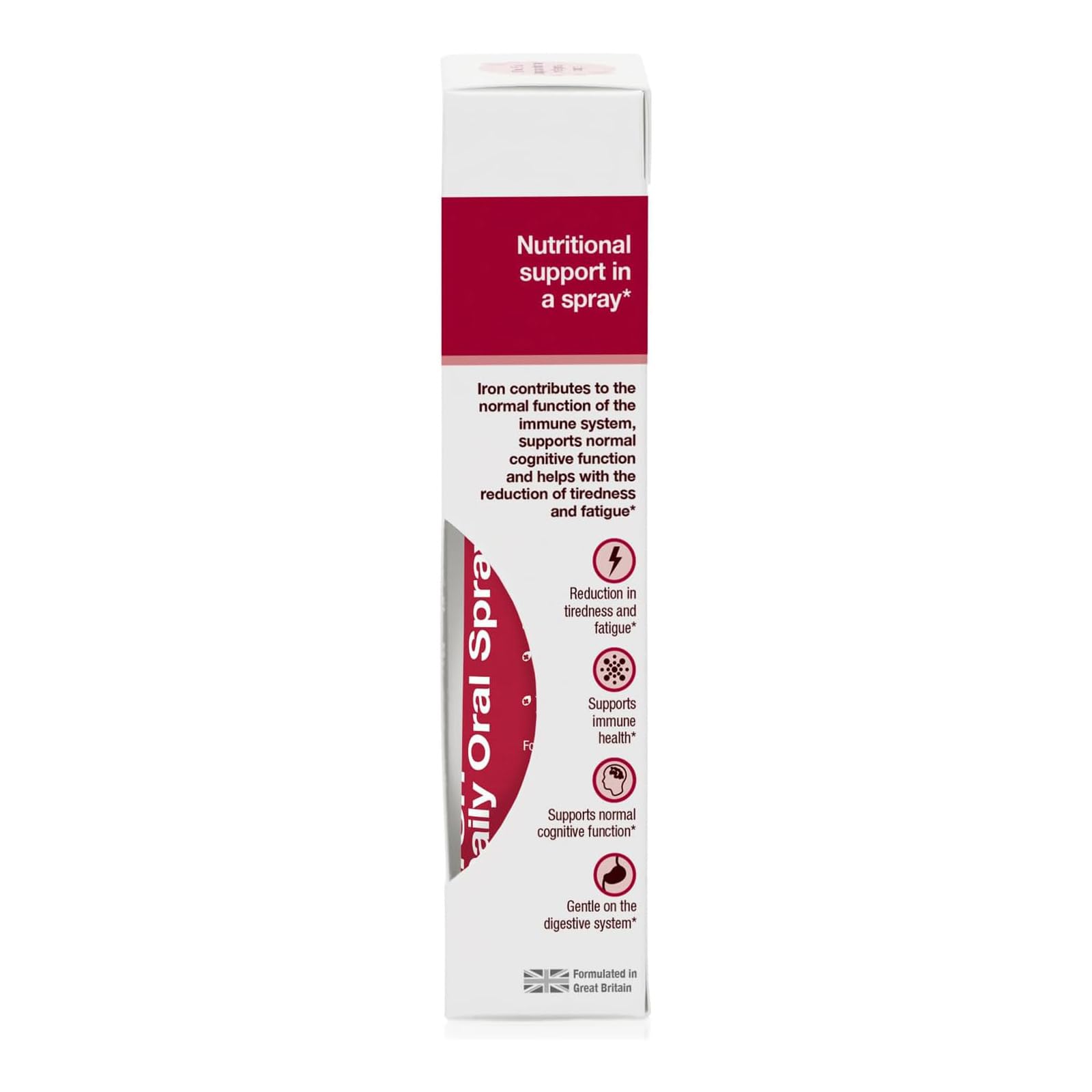 BetterYou Iron 5 Oral Spray bottle showcases convenient dosing with four sprays per serving.