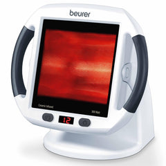 Beurer IL50 infrared heat lamp seen from the front for targeted warmth.