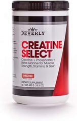 Beverly International Creatine Select orange flavor poured for pre-workout energy.