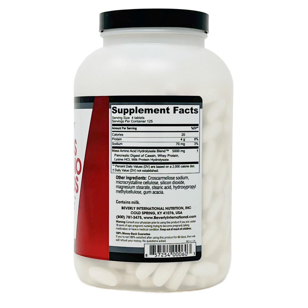 Beverly International Mass Amino Acids bottle with tablets for daily training support